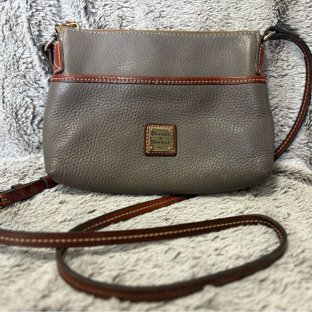 Dooney & Bourke Gray and Brown Crossbody Bag with Pebbled Leather